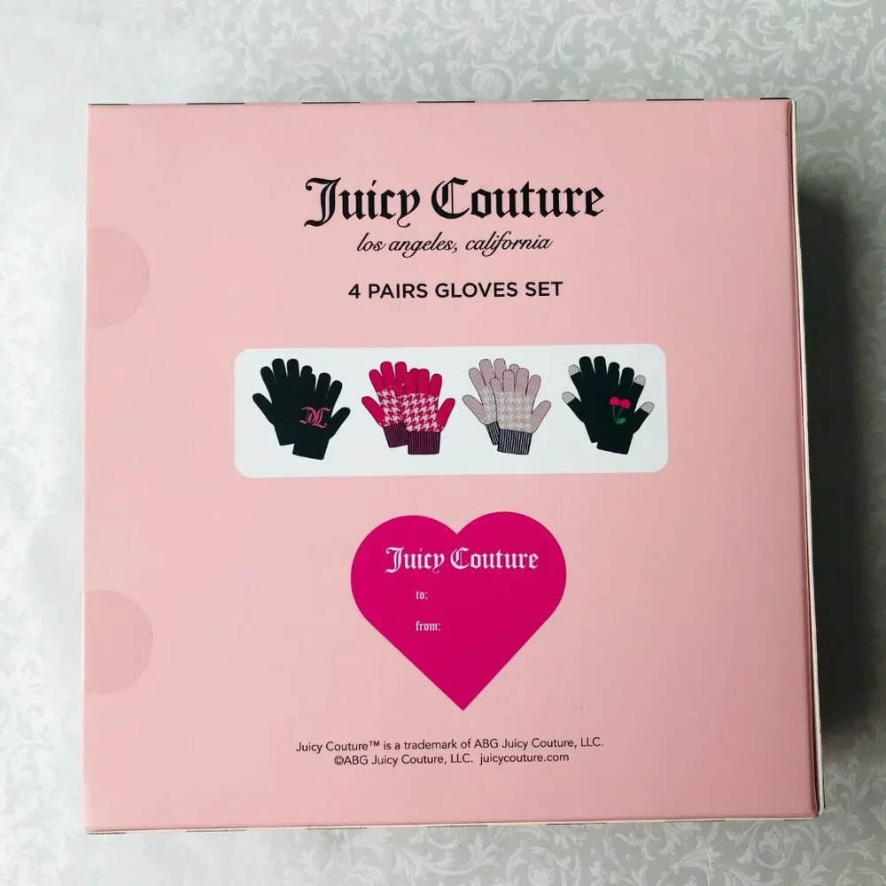 JUICY COUTURE Women’s Winter Gloves Pink and Black 4 Pairs Set